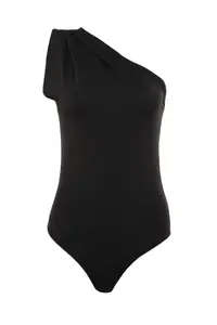 TRENDYOLMİLLA Black Asymmetric Collar Bottom snaps Flexible Knitting Bodysuit .D.00014 - Image 6