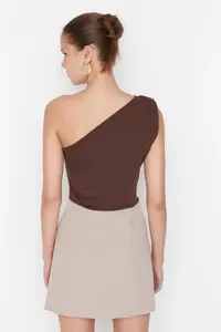 TRENDYOLMİLLA Brown Asymmetric Collar Bottom snaps Flexible Knitting Bodysuit .D.00014 - Image 5