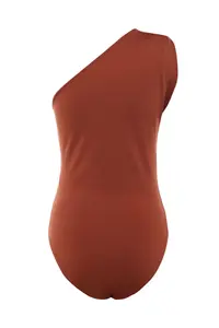 TRENDYOLMİLLA Cinnamon Asymmetric Collar Bottom snaps Flexible Knitting Bodysuit .D.00014 - Image 6