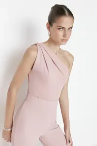 TRENDYOLMİLLA Dusty Rose Asymmetric Collar Bottom snaps Flexible Knitting Bodysuit .D.00014