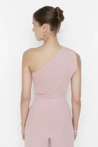 TRENDYOLMİLLA Dusty Rose Asymmetric Collar Bottom snaps Flexible Knitting Bodysuit .D.00014 - Image 5