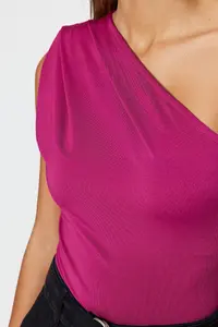 TRENDYOLMİLLA Fuchsia Asymmetric Collar Bottom snaps Flexible Knitting Bodysuit .D.00014 - Image 4