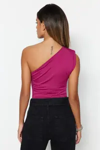 TRENDYOLMİLLA Fuchsia Asymmetric Collar Bottom snaps Flexible Knitting Bodysuit .D.00014 - Image 5