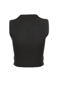TRENDYOLMİLLA Black Fitted Polo Shirt Collar Crop Flexible Knitting Blouse - Image 8