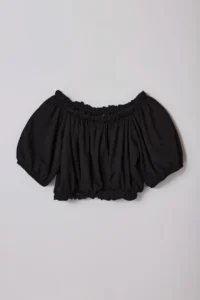 TRENDYOLMİLLA Black Carmen Collar Regular/Normal Pattern Crepe Crop Knitting Blouse - Image 6