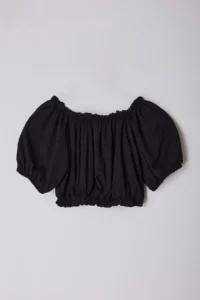 TRENDYOLMİLLA Black Carmen Collar Regular/Normal Pattern Crepe Crop Knitting Blouse - Image 7