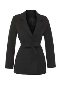 TRENDYOLMİLLA Black Regular Lined Weaving Blazer Jacket - Image 6