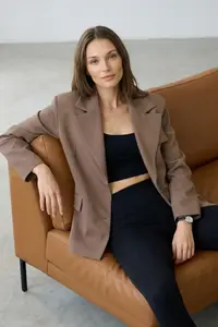TRENDYOLMİLLA Mink Oversized Lined Double breasted Kapama Weaving Blazer Jacket - Image 2