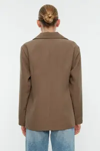 TRENDYOLMİLLA Mink Oversized Lined Double breasted Kapama Weaving Blazer Jacket - Image 7