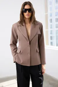 TRENDYOLMİLLA Mink Oversized Lined Double breasted Kapama Weaving Blazer Jacket - Image 8