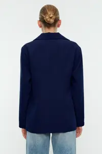 TRENDYOLMİLLA Navy Blue Oversized Lined Weaving Blazer Jacket - Image 5
