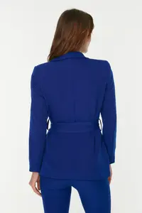 TRENDYOLMİLLA Indigo Regular tied up Weaving Blazer Jacket - Image 10