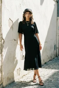 TRENDYOLMİLLA Black Skirt with flywheel A Cut Lined Siphon Flight Flight Weaving Midi Dress