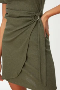 TRENDYOLMİLLA Khaki Binding Detailed Crew Neck Knitwear look Mini Knitting Dress - Image 4
