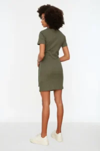 TRENDYOLMİLLA Khaki Binding Detailed Crew Neck Knitwear look Mini Knitting Dress - Image 5