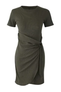 TRENDYOLMİLLA Khaki Binding Detailed Crew Neck Knitwear look Mini Knitting Dress - Image 6