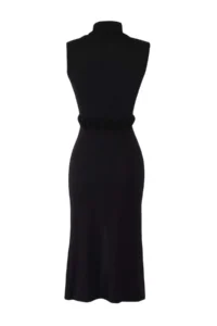 TRENDYOLMİLLA Black Fitted/ Body-Fitting Sleeveless Drape Detailed Arched Midi Flexible Knitting Pen Dress - Image 7