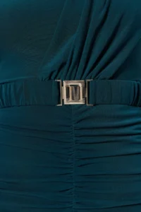TRENDYOLMİLLA Emerald Green Body-Fitting Sleeveless Drape Detailed Arched Midi Flexible Knitting Pen Dress - Image 5