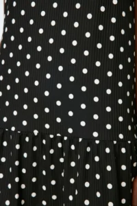 TRENDYOLMİLLA Black Polka Dot Printed Zero Sleeve with flywheel shift/Plain Mini Flexible Knitting Dress - Image 3