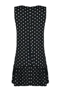 TRENDYOLMİLLA Black Polka Dot Printed Zero Sleeve with flywheel shift/Plain Mini Flexible Knitting Dress - Image 8