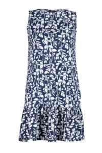 TRENDYOLMİLLA Indigo Floral Printed Zero Sleeve with flywheel shift/Plain Mini Flexible Knitting Dress - Image 7