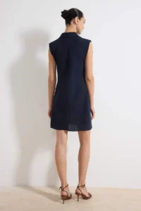TRENDYOLMİLLA Navy Blue Plain Kesim with pocket Shirt Collar linen look Mini Weaving Dress - Image 4