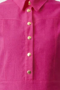 TRENDYOLMİLLA Fuchsia Plain Kesim with pocket Shirt Collar linen look Mini Weaving Dress - Image 3