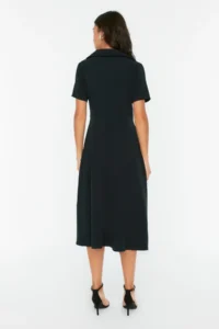 TRENDYOLMİLLA Black Button Detailed Skater/Waist Opening Midi Weaving Dress - Image 5