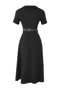 TRENDYOLMİLLA Black Button Detailed Skater/Waist Opening Midi Weaving Dress - Image 7