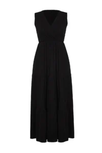 TRENDYOLMİLLA Black V-neck Sleeveless A-line Maxi Knitting Dress - Image 8
