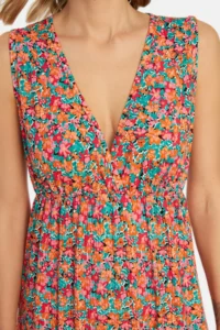 TRENDYOLMİLLA Multicolored flower patterned V-neck Sleeveless A-line Maxi Knitting Dress - Image 4