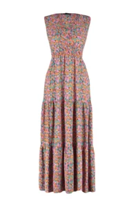 TRENDYOLMİLLA Multicolored flower patterned V-neck Sleeveless A-line Maxi Knitting Dress - Image 6