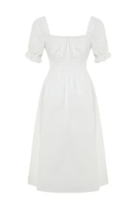 TRENDYOLMİLLA White skater/Balloon Sleeve Lined Midi Lined Weaving Dress - Image 9