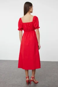 TRENDYOLMİLLA Rejection Balloon Sleeve Lined Midi Weaving Dress - Image 6