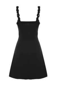 TRENDYOLMİLLA Black A Cut Square Neck Strap Detailed Mini Weaving Dress - Image 6
