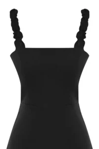 TRENDYOLMİLLA Black A Cut Square Neck Strap Detailed Mini Weaving Dress - Image 7
