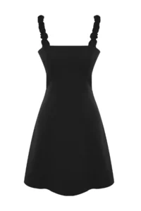 TRENDYOLMİLLA Black A Cut Square Neck Strap Detailed Mini Weaving Dress - Image 8