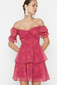 TRENDYOLMİLLA Multicolored Floral Skirt with flywheel skater/Waist Opening Siphon Mini Lined Weaving Dress - Image 3