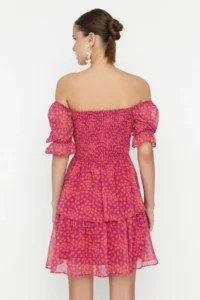 TRENDYOLMİLLA Multicolored Floral Skirt with flywheel skater/Waist Opening Siphon Mini Lined Weaving Dress - Image 6