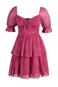 TRENDYOLMİLLA Multicolored Floral Skirt with flywheel skater/Waist Opening Siphon Mini Lined Weaving Dress - Image 7