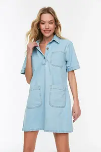 TRENDYOLMİLLA Light Blue Pocket Detail Oversized Mini DENIM Shirt Dress - Image 4