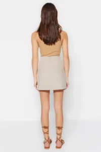 TRENDYOLMiLLA Beige Basic High Waist A-line Mini Size Weaving Skirt - Image 11