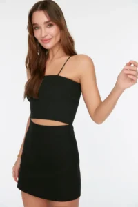 TRENDYOLMiLLA Black Basic High Waist A-line Mini Size Weaving Skirt - Image 4