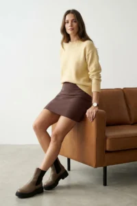 TRENDYOLMiLLA Dark Brown High Waist A-line Mini Weaving Skirt