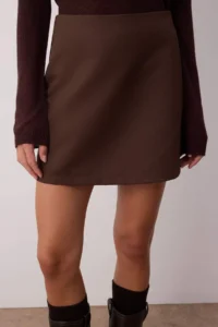 TRENDYOLMiLLA Dark Brown High Waist A-line Mini Weaving Skirt - Image 4
