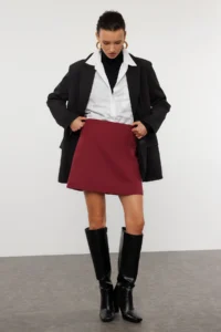 TRENDYOLMiLLA Koyu Burgundy High Waist A-line Mini Weaving Skirt - Image 2