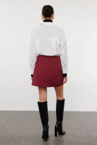TRENDYOLMiLLA Koyu Burgundy High Waist A-line Mini Weaving Skirt - Image 5