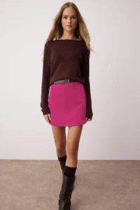 TRENDYOLMiLLA Fuchsia High Waist A-line Mini Size Weaving Skirt