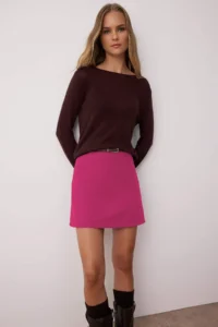 TRENDYOLMiLLA Fuchsia High Waist A-line Mini Size Weaving Skirt - Image 2