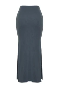TRENDYOLMİLLA Open Anthracite Slit Detailed Body-Fitting High Waist Ribbed Flexible Maxi Knitting Skirt - Image 8